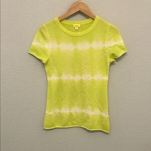 J. Crew 100% Cashmere Lime and White Tie-Dye Short Sleeve Tee